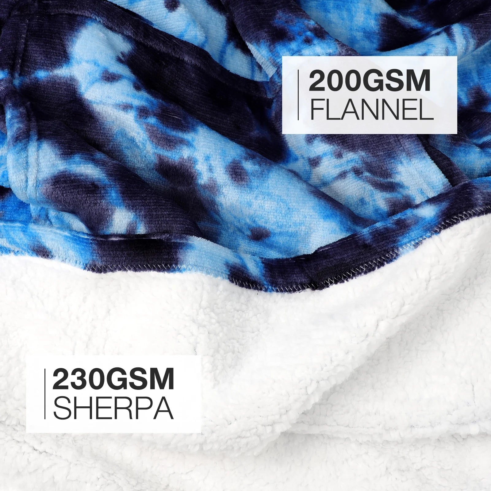 Wearable Blanket Hoodie, Oversized Sherpa Blanket Hoodie Sweatshirt for Adults Women, Extremely Cozy, Warm, Soft and Fuzzy Hoodie Blanket (Tie Dye Blue)