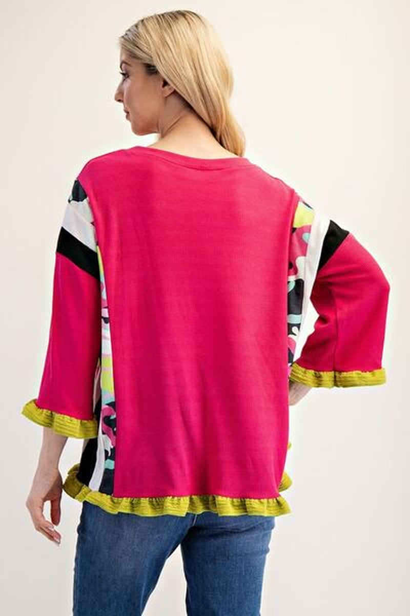 Celeste Full Size Ruffle Sleeve Color Block Top plus Size