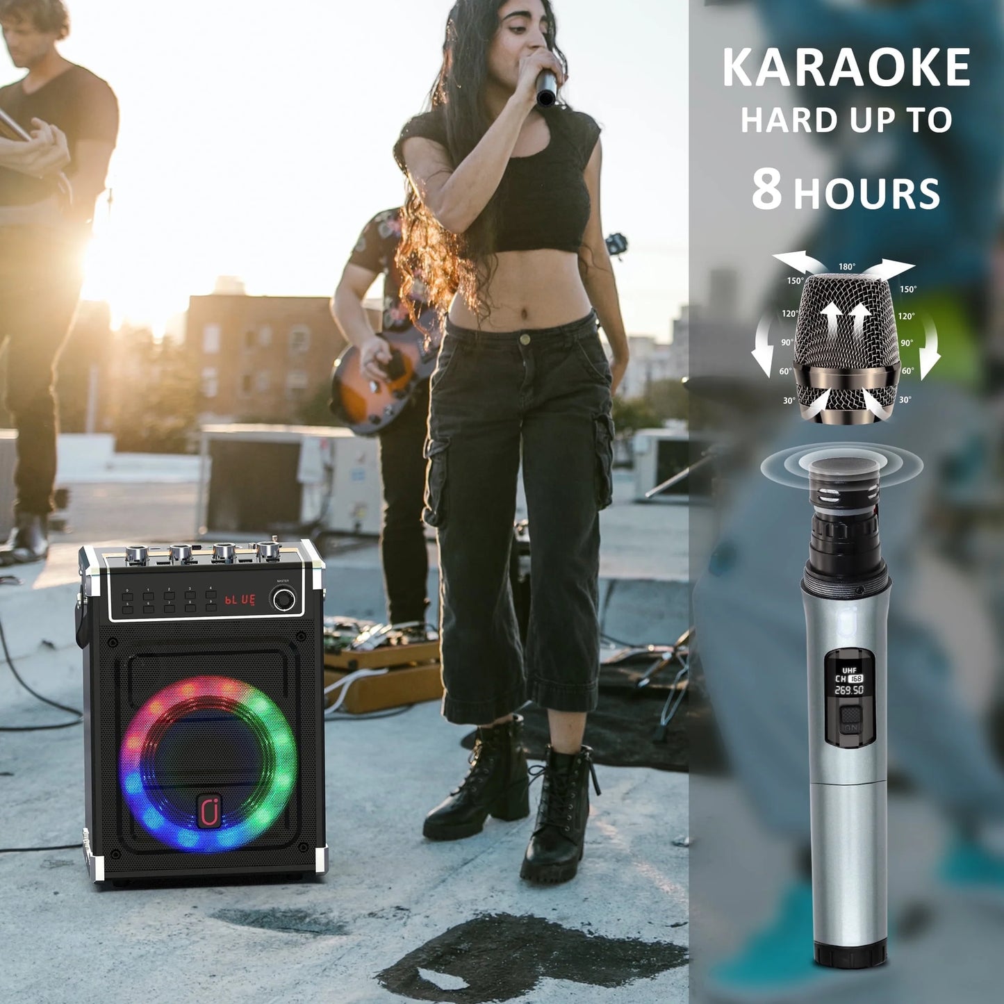 Bluetooth Speaker, Portable Speaker with LED Light, Wireless Party Speaker with Remote Control