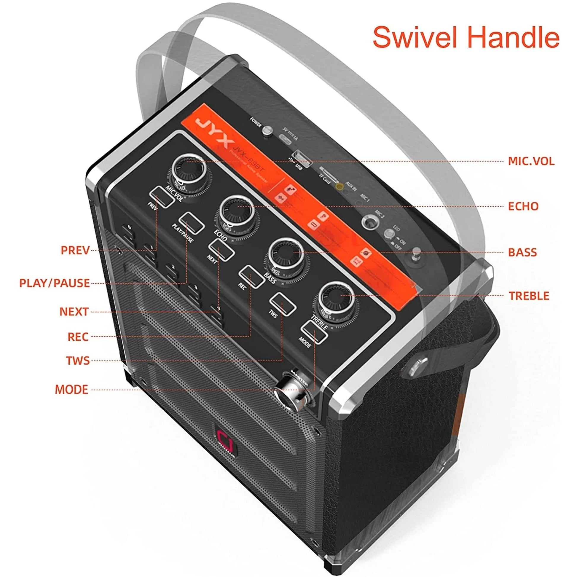 Bluetooth Speaker, Portable Speaker with LED Light, Wireless Party Speaker with Remote Control
